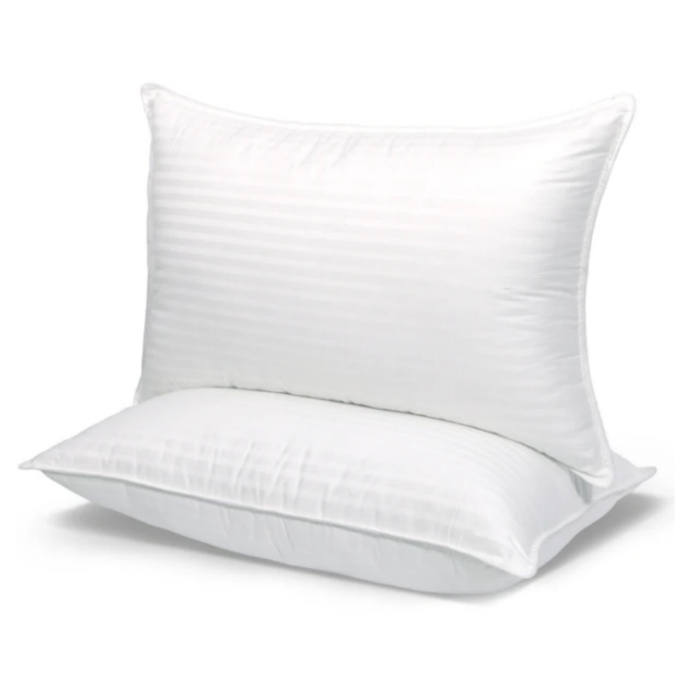 Luxury Cooling Down Alternative Queen bed Pillows with Plush Support Satin stripe Fiber bed Pillow (Set of 2)